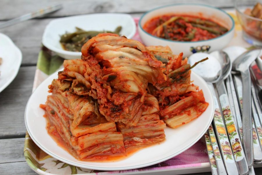 Plate of Napa cabbage kimchi.